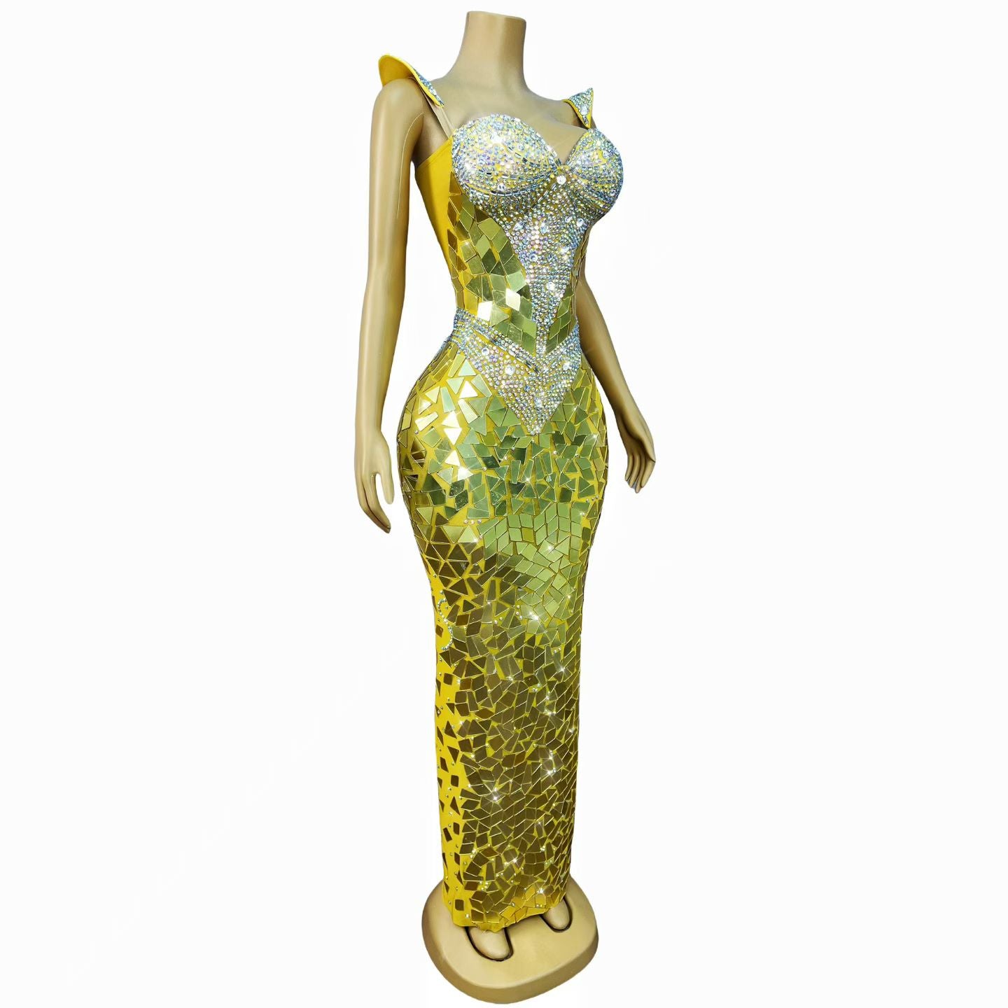 CELESINYI Jingpian Crystal Mirror Shard Gown (Gold)