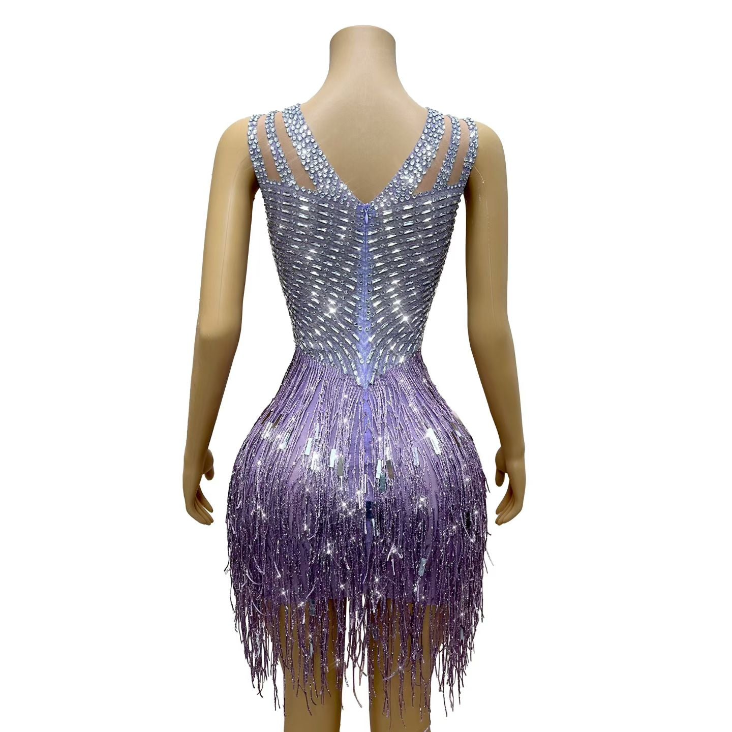CELESINYI Piaoliu Crystal Lavender Fringe Mini Skirt