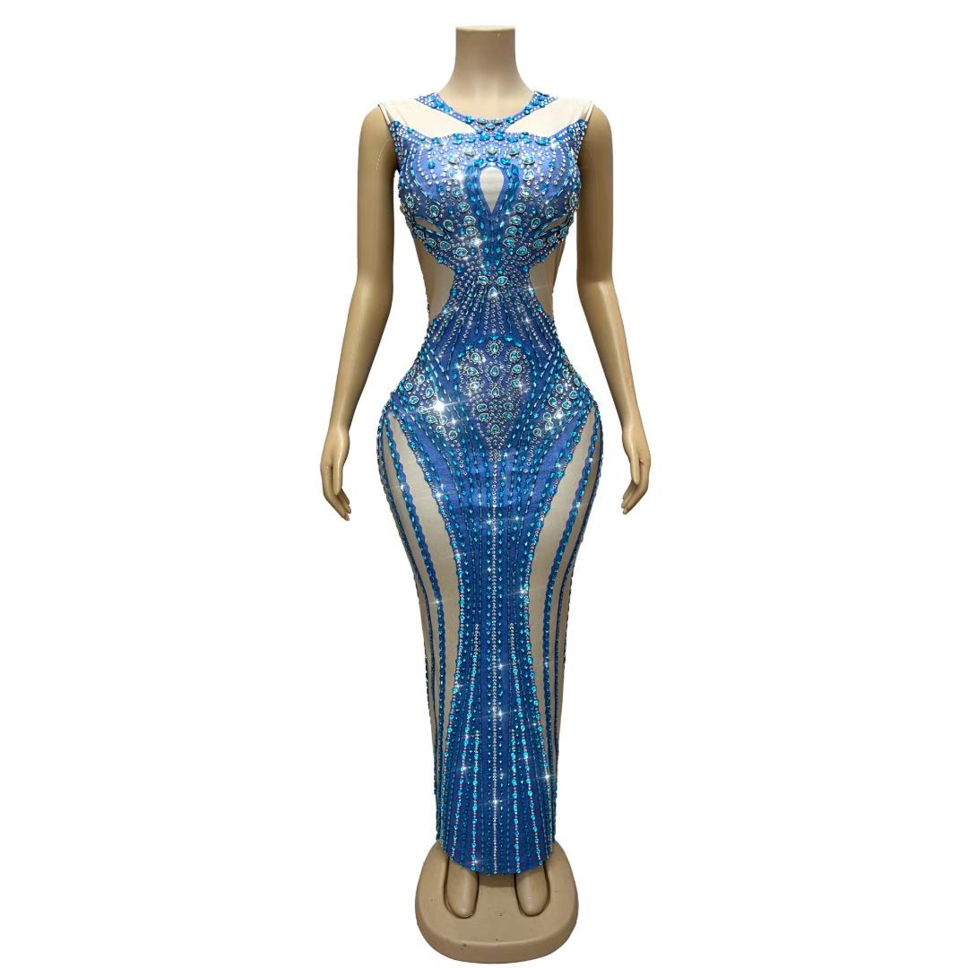 CELESINYI Lanshuicai Crystal Electric Blue Gown