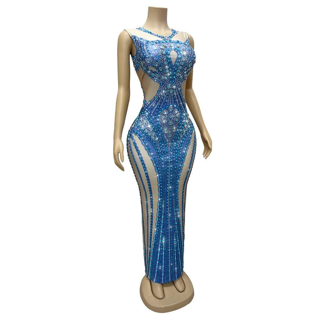 CELESINYI Lanshuicai Crystal Electric Blue Gown