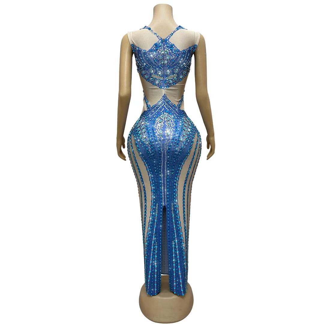 CELESINYI Lanshuicai Crystal Electric Blue Gown