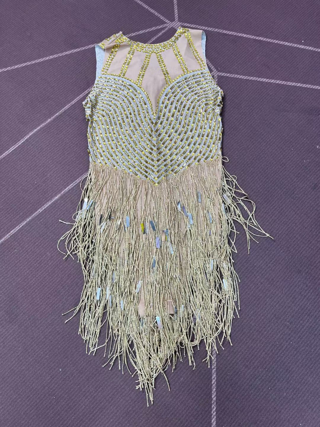CELESINYI Piaoliu Crystal Gold Fringe Mini Dress