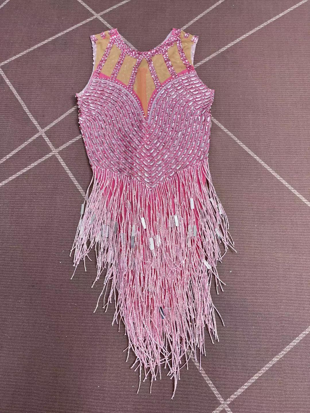 CELESINYI Piaoliu Crystal Pink Fringe Mini Dress