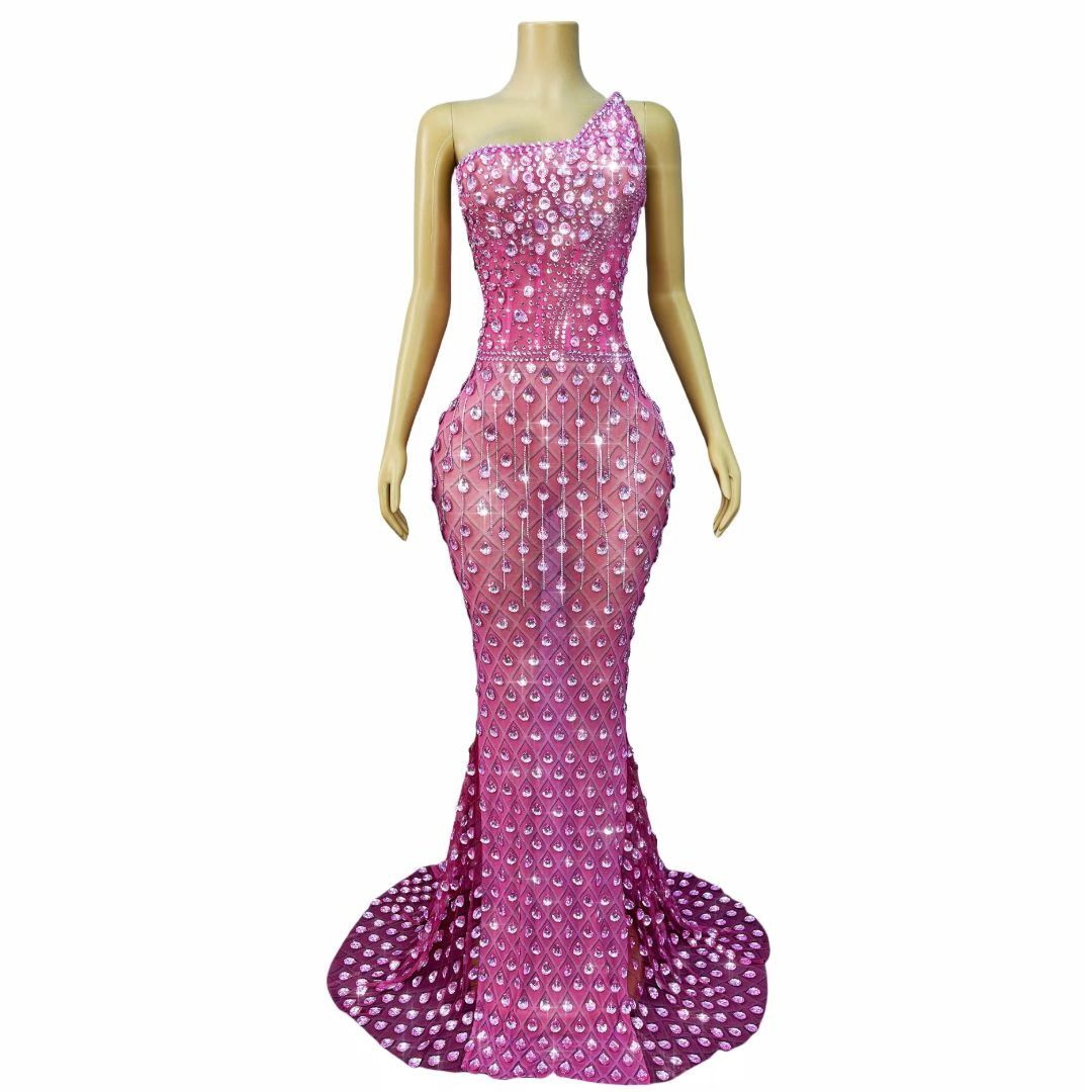CELESINYI Wushe Crystal Pink Mermaid Gown