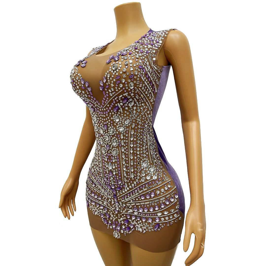 CELESINYI Baixue Crystal Silver Lavender Mini Dress