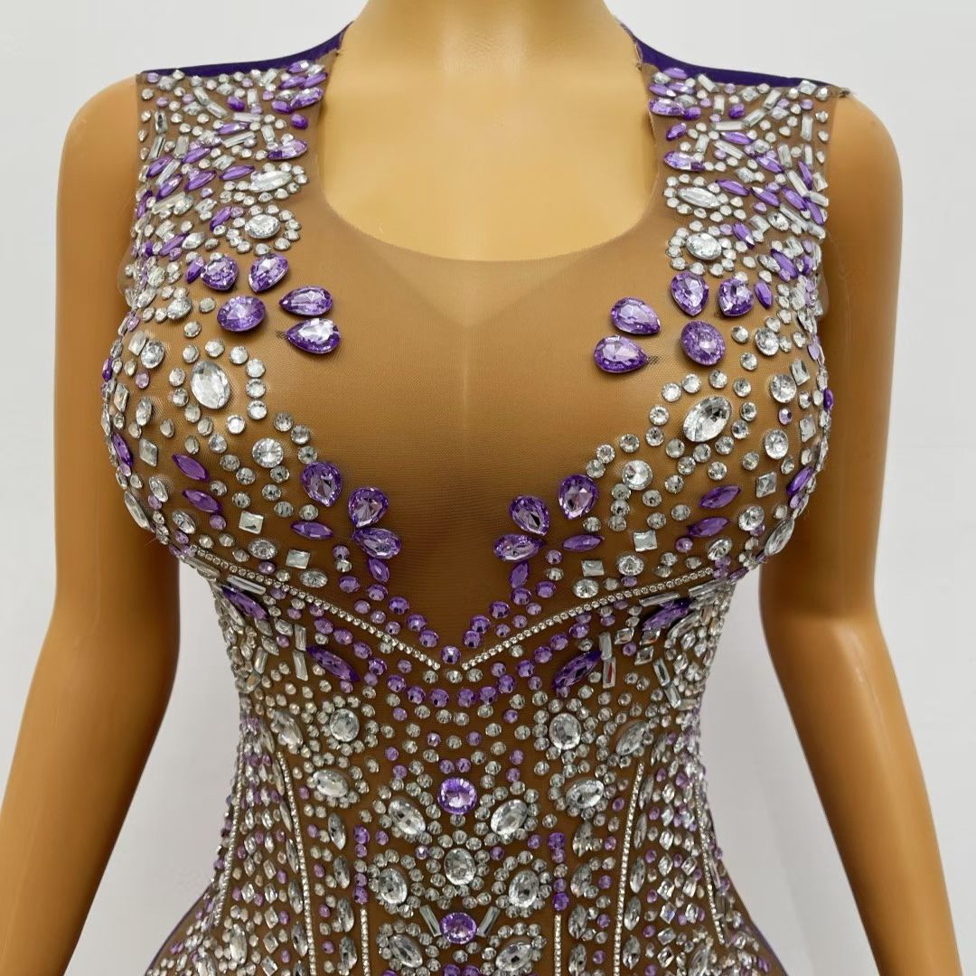 CELESINYI Baixue Crystal Silver Lavender Mini Dress