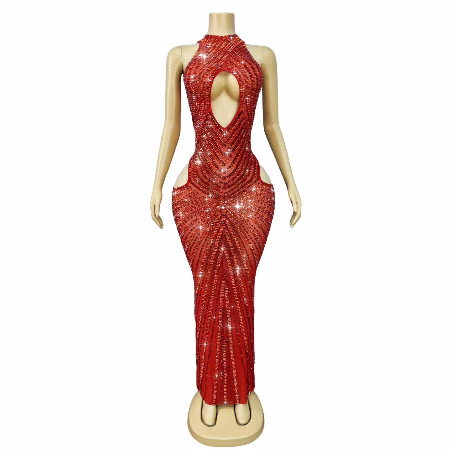 CELESINYI Changliantiao Crystal Red Chain Bodysuit