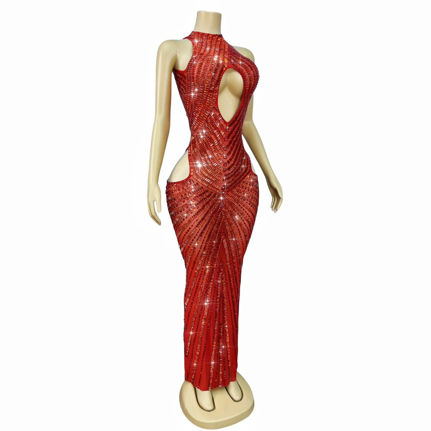 CELESINYI Changliantiao Crystal Red Chain Bodysuit