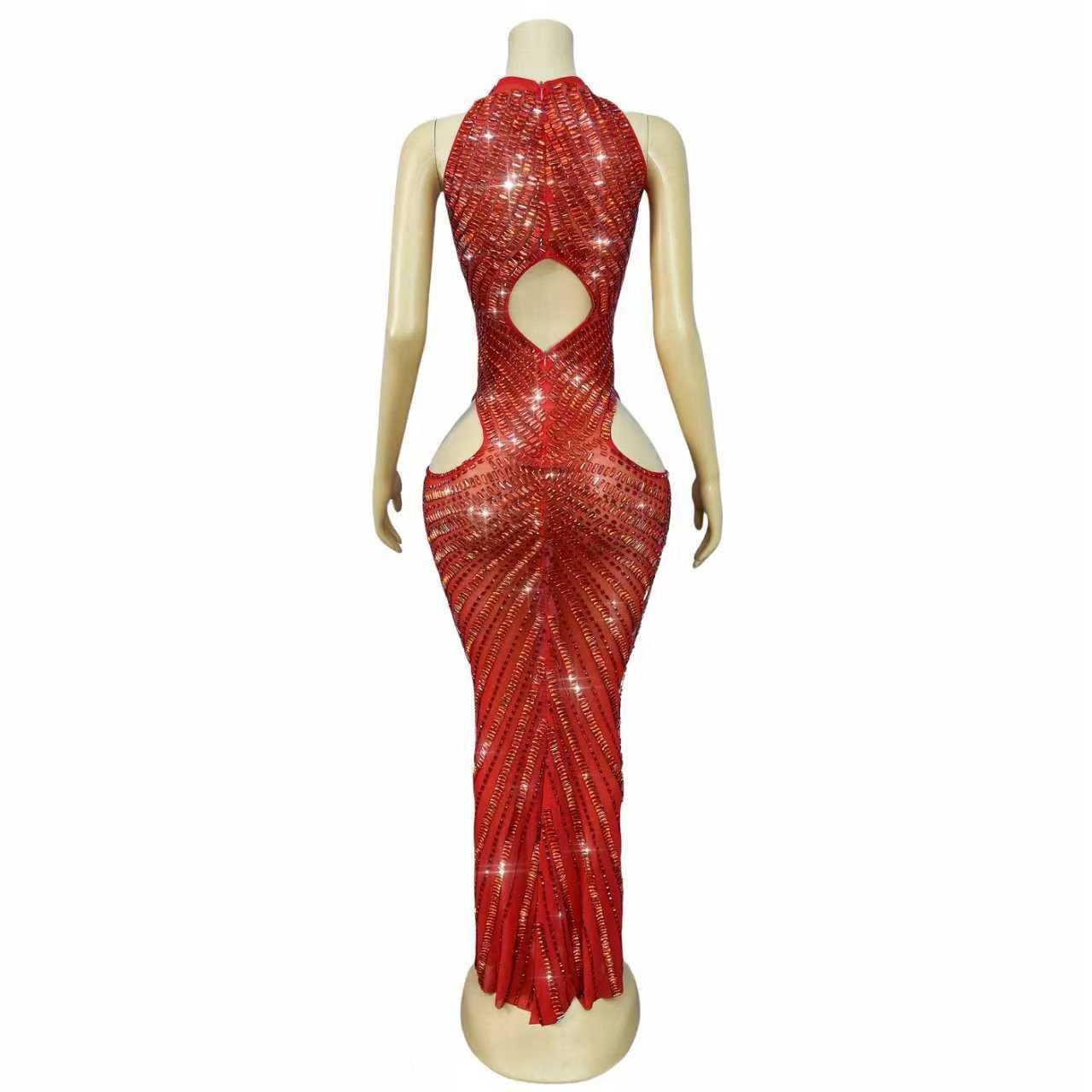 CELESINYI Changliantiao Crystal Red Chain Bodysuit