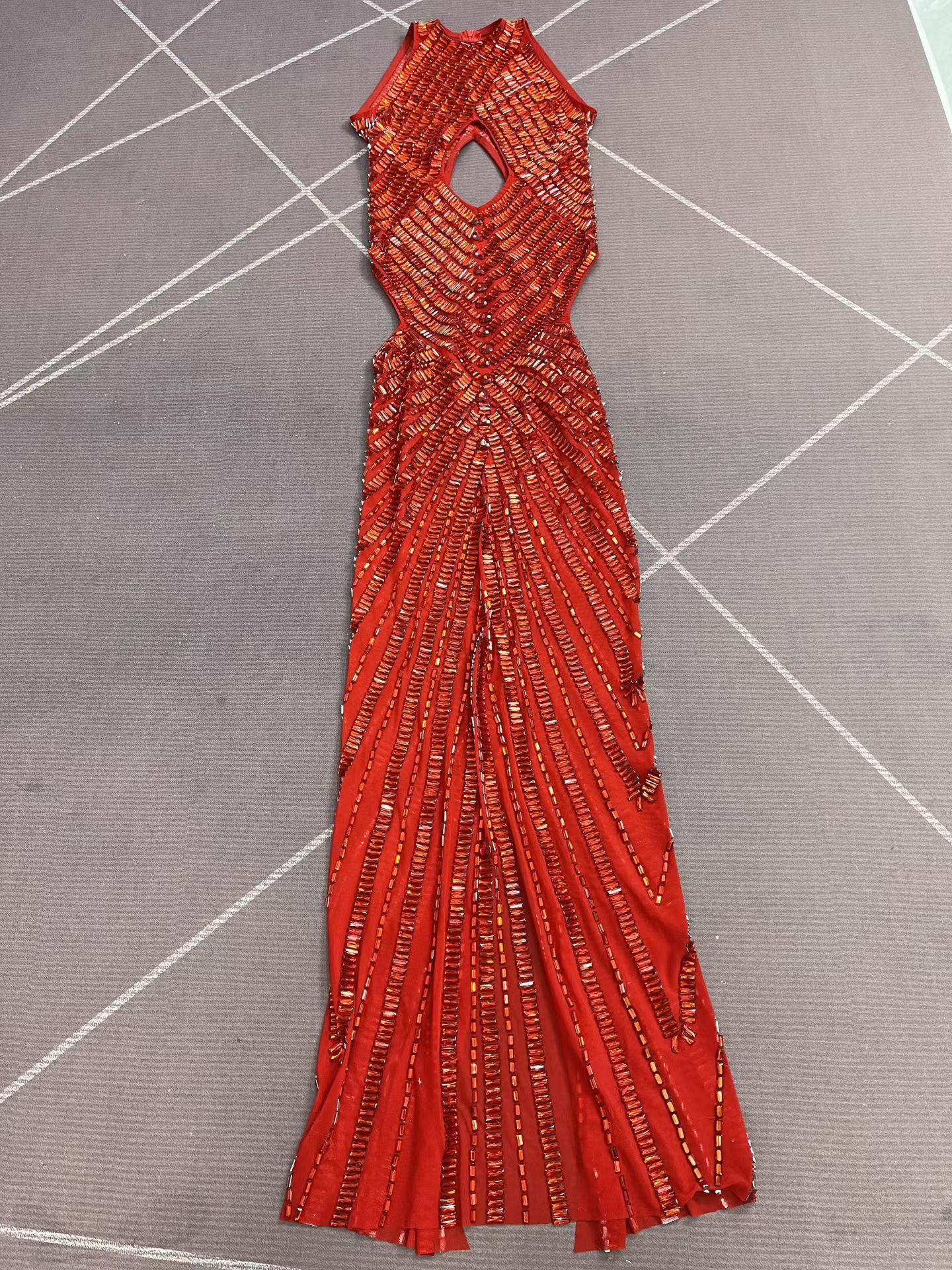 CELESINYI Changliantiao Crystal Red Chain Bodysuit