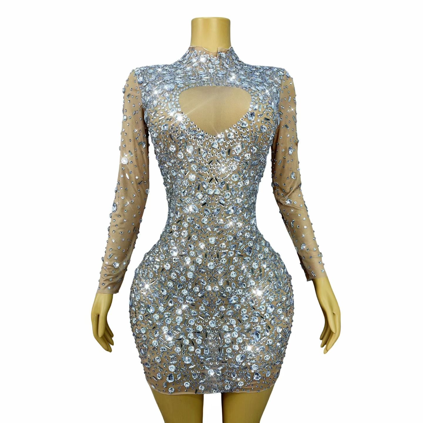 CELESINYI Cuican Crystal Skin Long Sleeve Mini Dress
