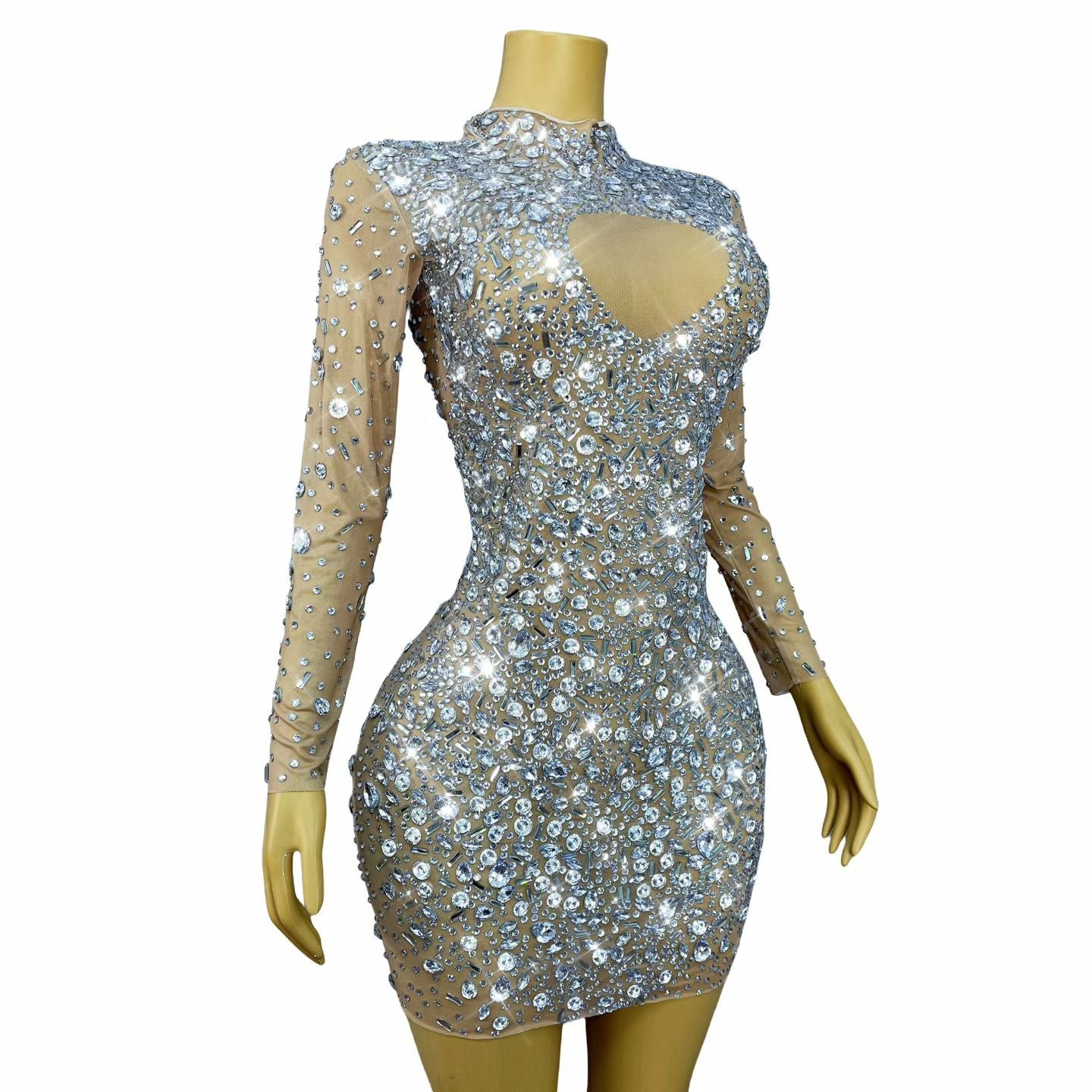 CELESINYI Cuican Crystal Skin Long Sleeve Mini Dress