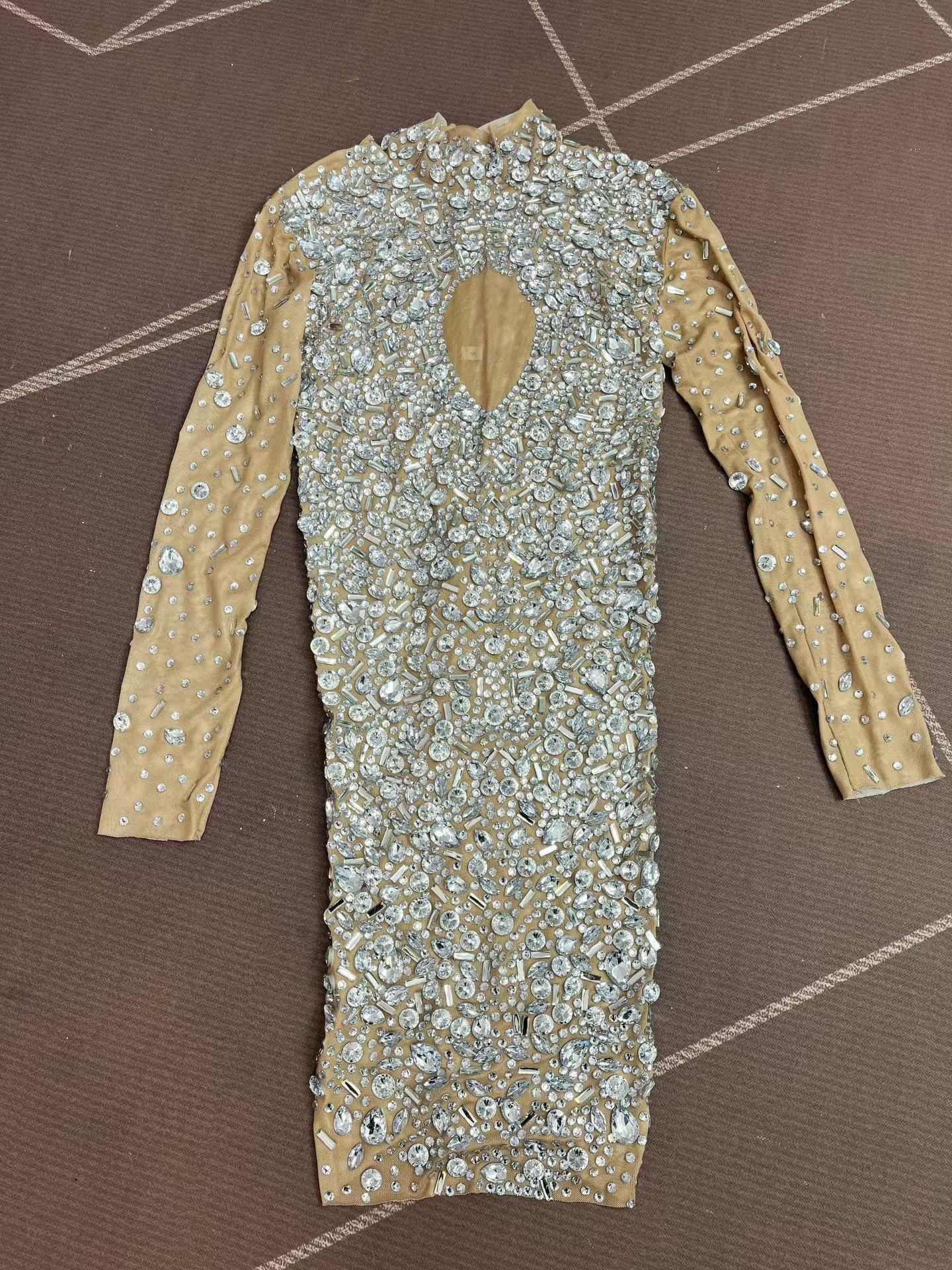 CELESINYI Cuican Crystal Skin Long Sleeve Mini Dress
