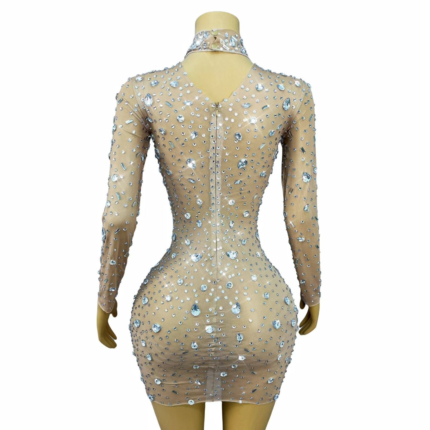 CELESINYI Cuican Crystal Skin Long Sleeve Mini Dress