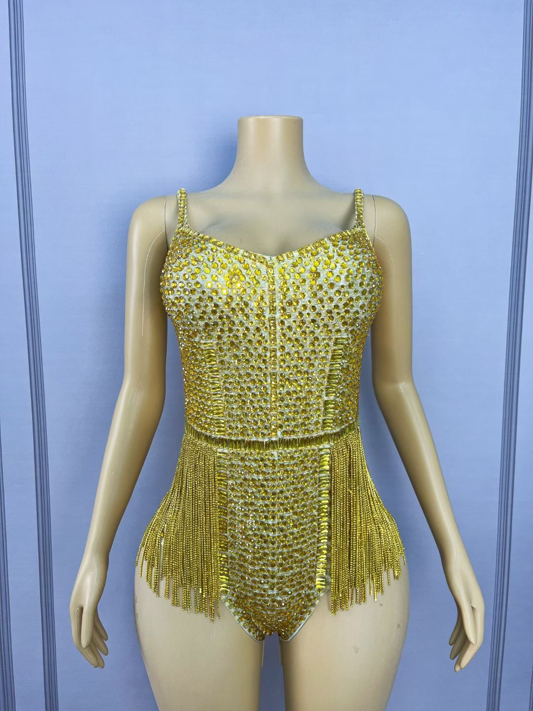 CELESINYI Zhizun Crystal Gold Fringe Bodysuit