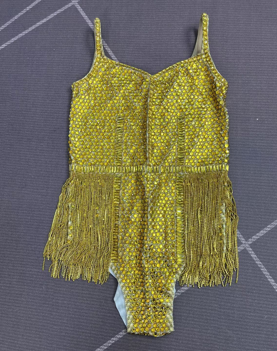 CELESINYI Zhizun Crystal Gold Fringe Bodysuit