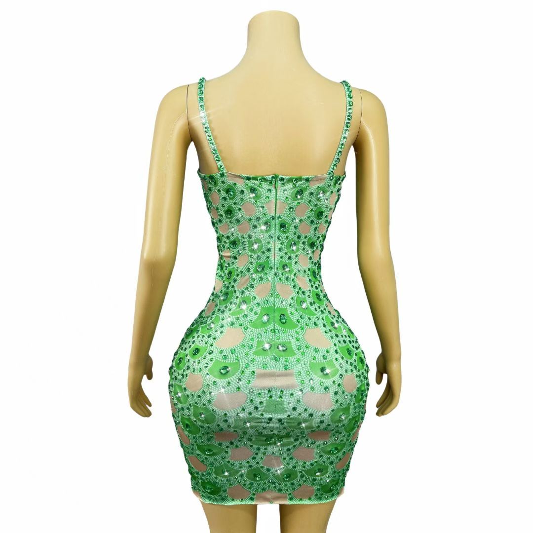 CELESINYI Zulvdan Crystal Emerald Scale Mini Dress