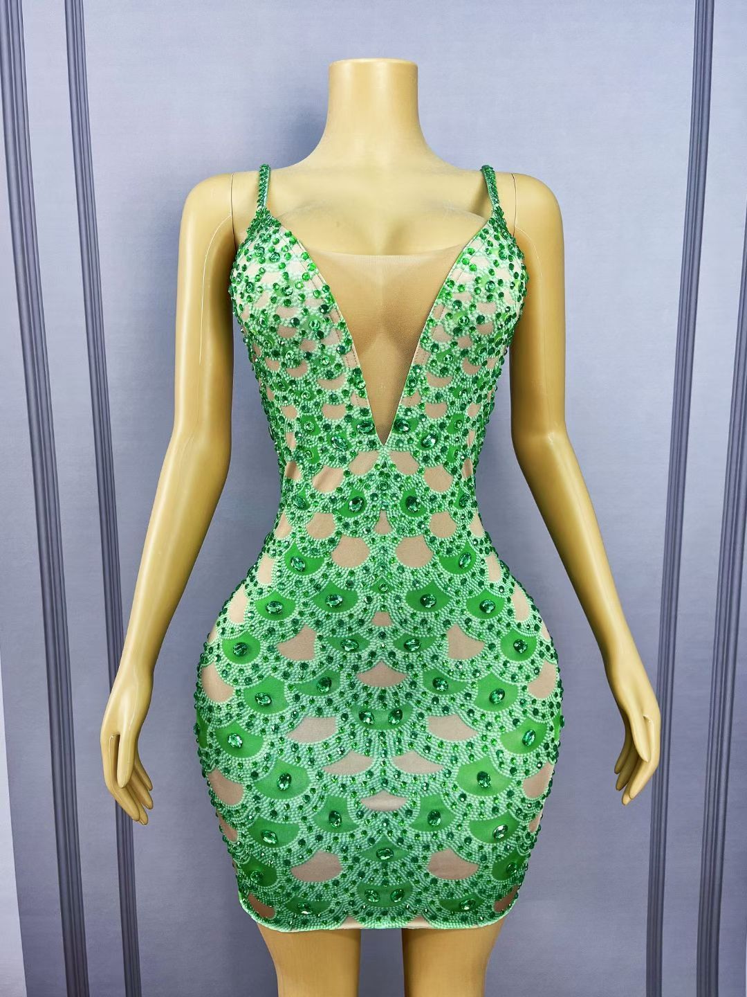 CELESINYI Zulvdan Crystal Emerald Scale Mini Dress