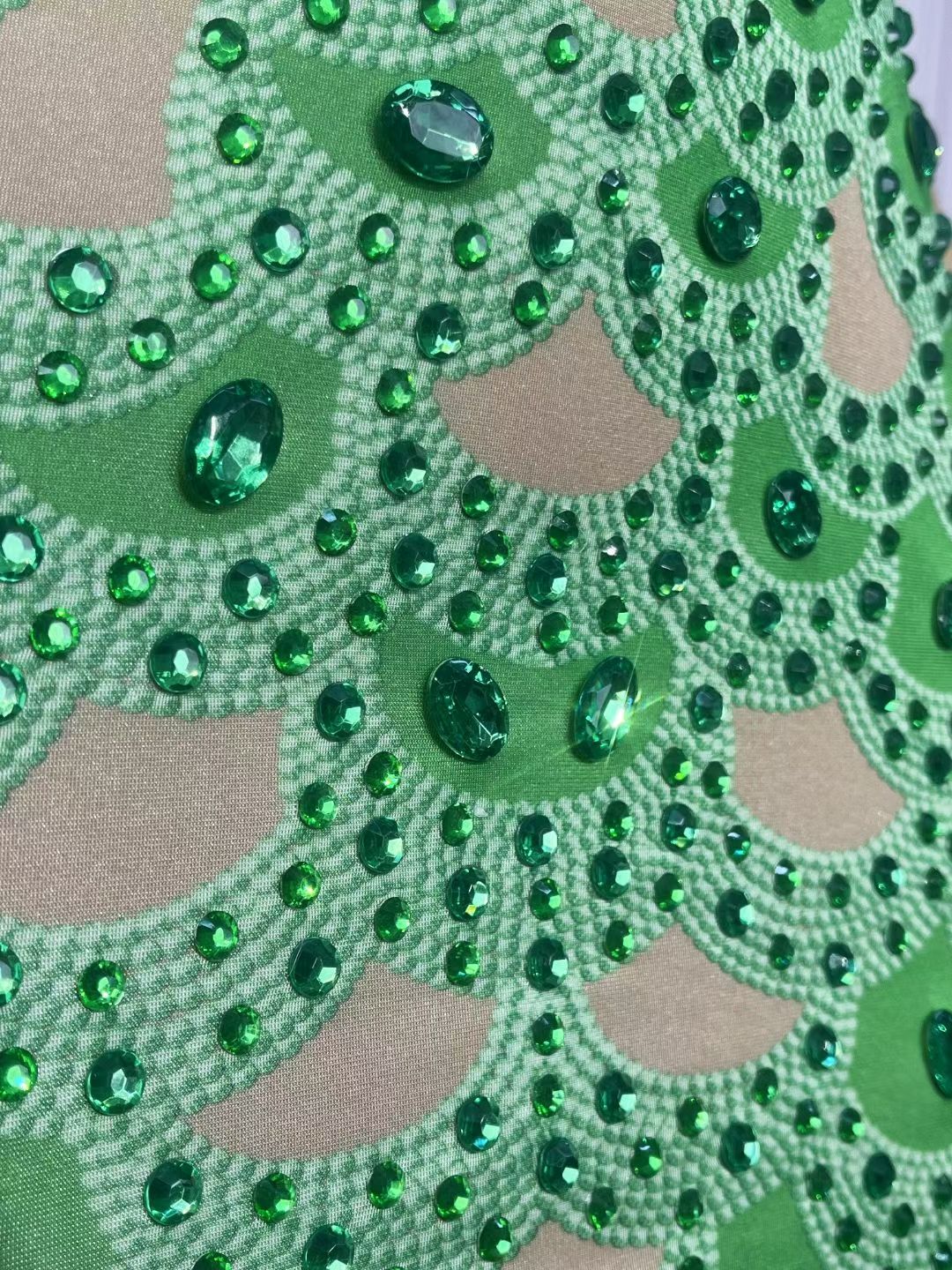 CELESINYI Zulvdan Crystal Emerald Scale Mini Dress