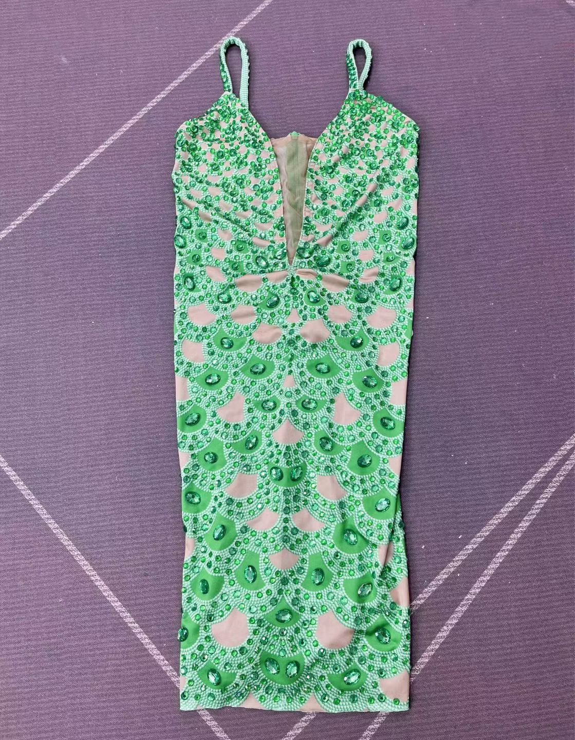CELESINYI Zulvdan Crystal Emerald Scale Mini Dress