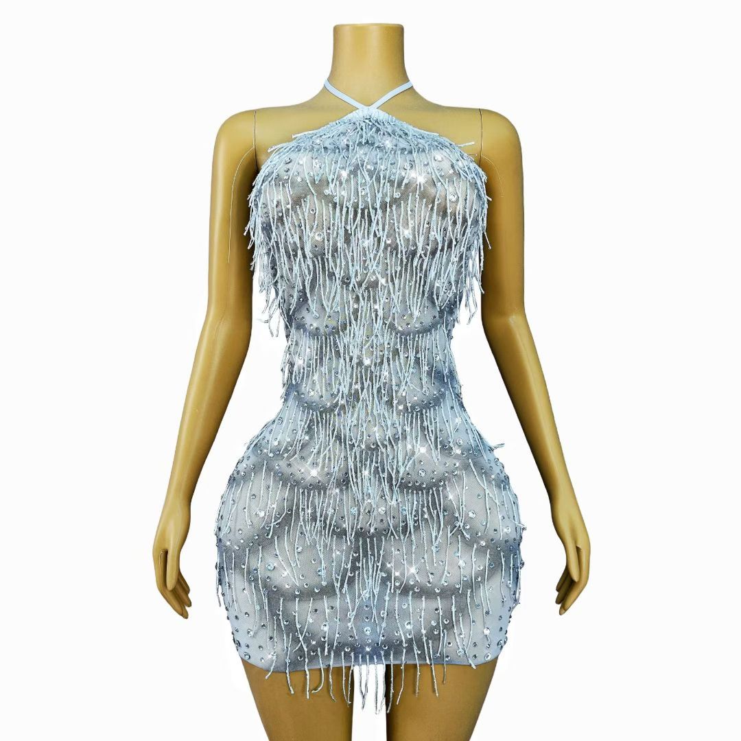 CELESINYI Yuebanlian Crystal Ice Fringe Flapper Dress