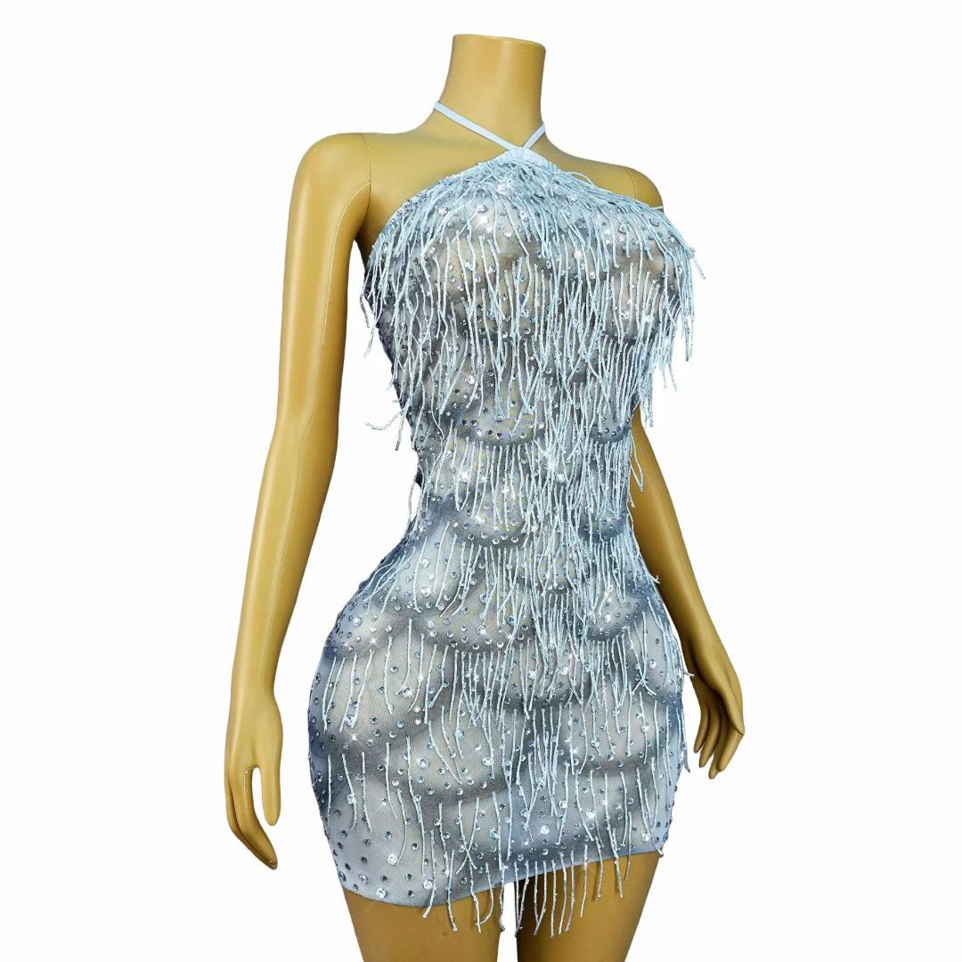 CELESINYI Yuebanlian Crystal Ice Fringe Flapper Dress