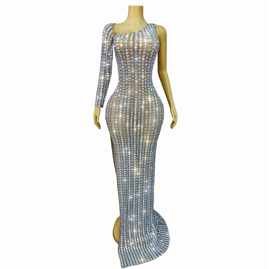 CELESINYI Fengxi Crystal Asymmetric Matrix Gown