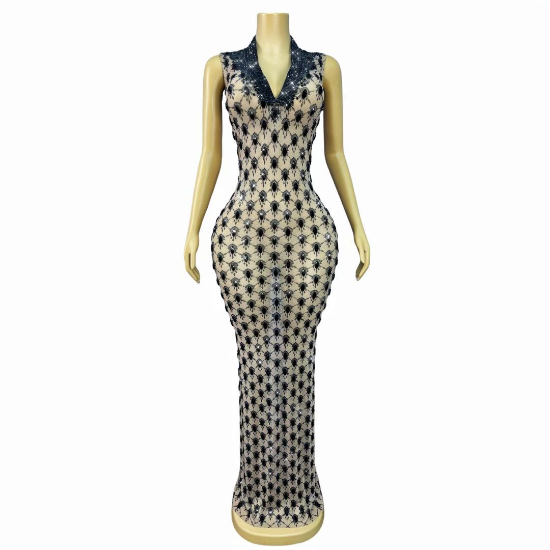 CELESINYI Duotianshi Crystal Black Lattice Illusion Gown