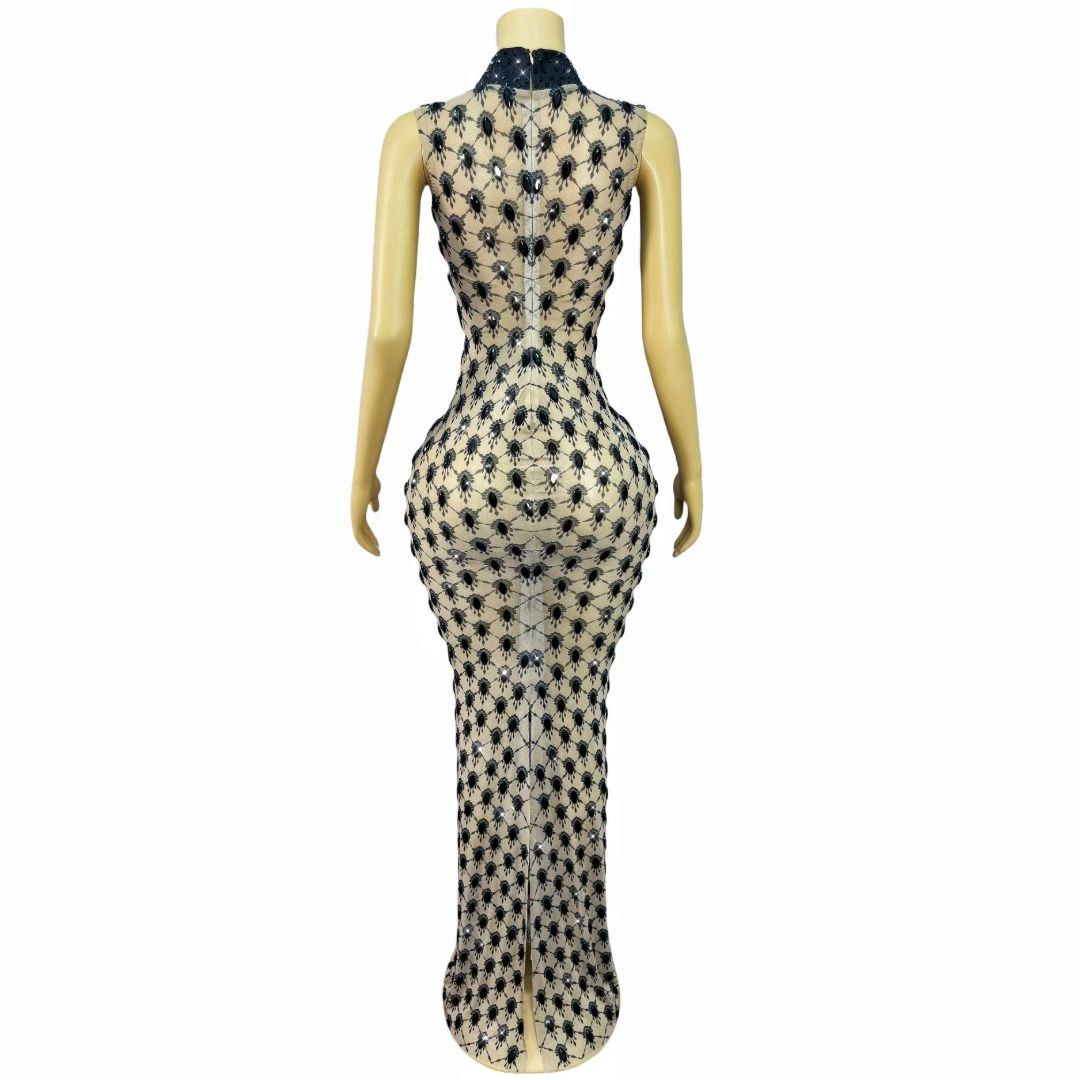 CELESINYI Duotianshi Crystal Black Lattice Illusion Gown