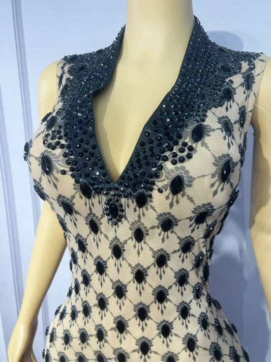 CELESINYI Duotianshi Crystal Black Lattice Illusion Gown