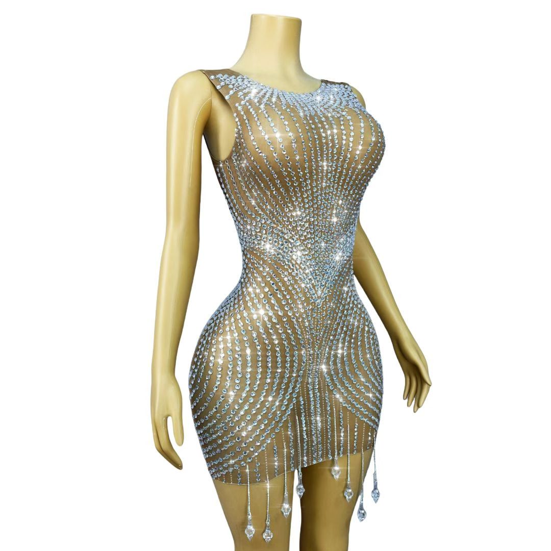 CELESINYI Guyawen Crystal Radiant Art Deco Mini Dress