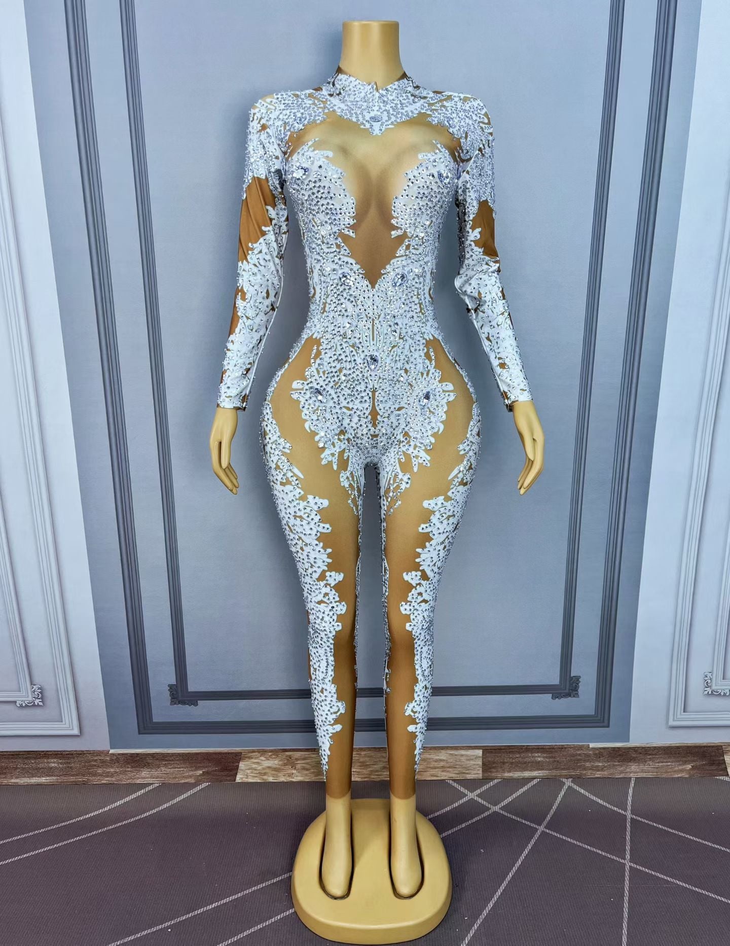 CELESINYI Geseputao Crystal Illusion Catsuit (White Clear)