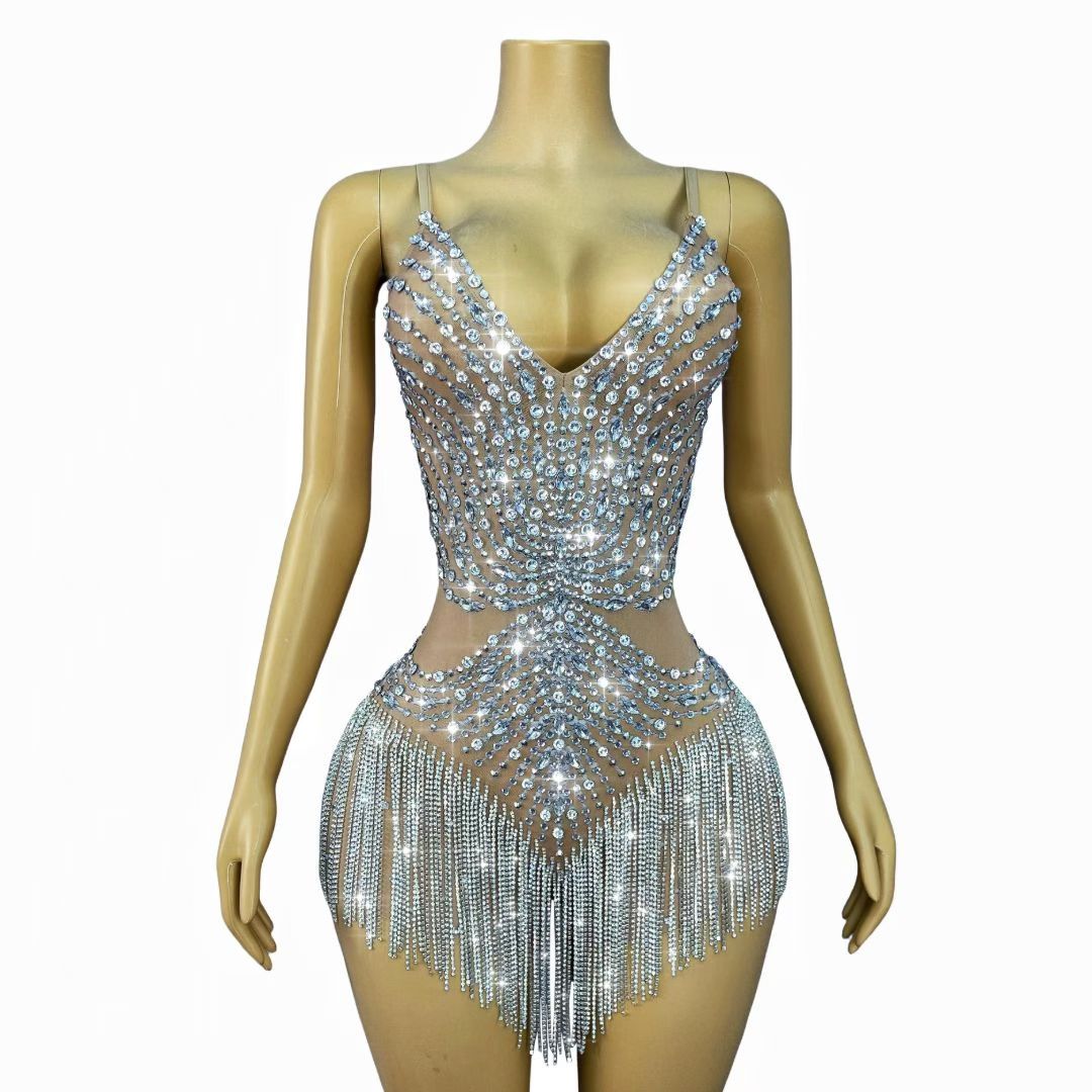 CELESINYI Shuiliuli Crystal Radiant Fringe Dress