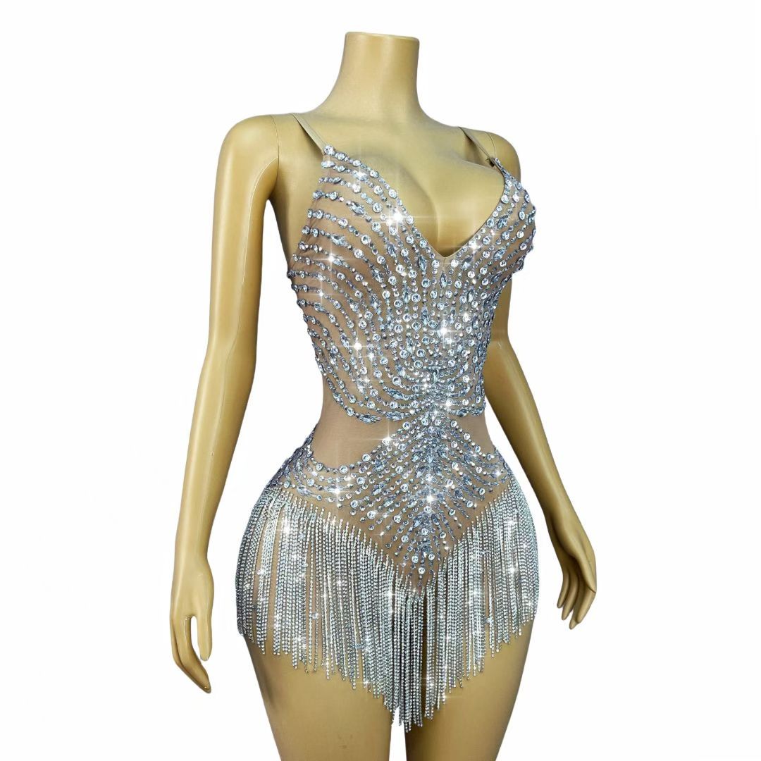 CELESINYI Shuiliuli Crystal Radiant Fringe Dress