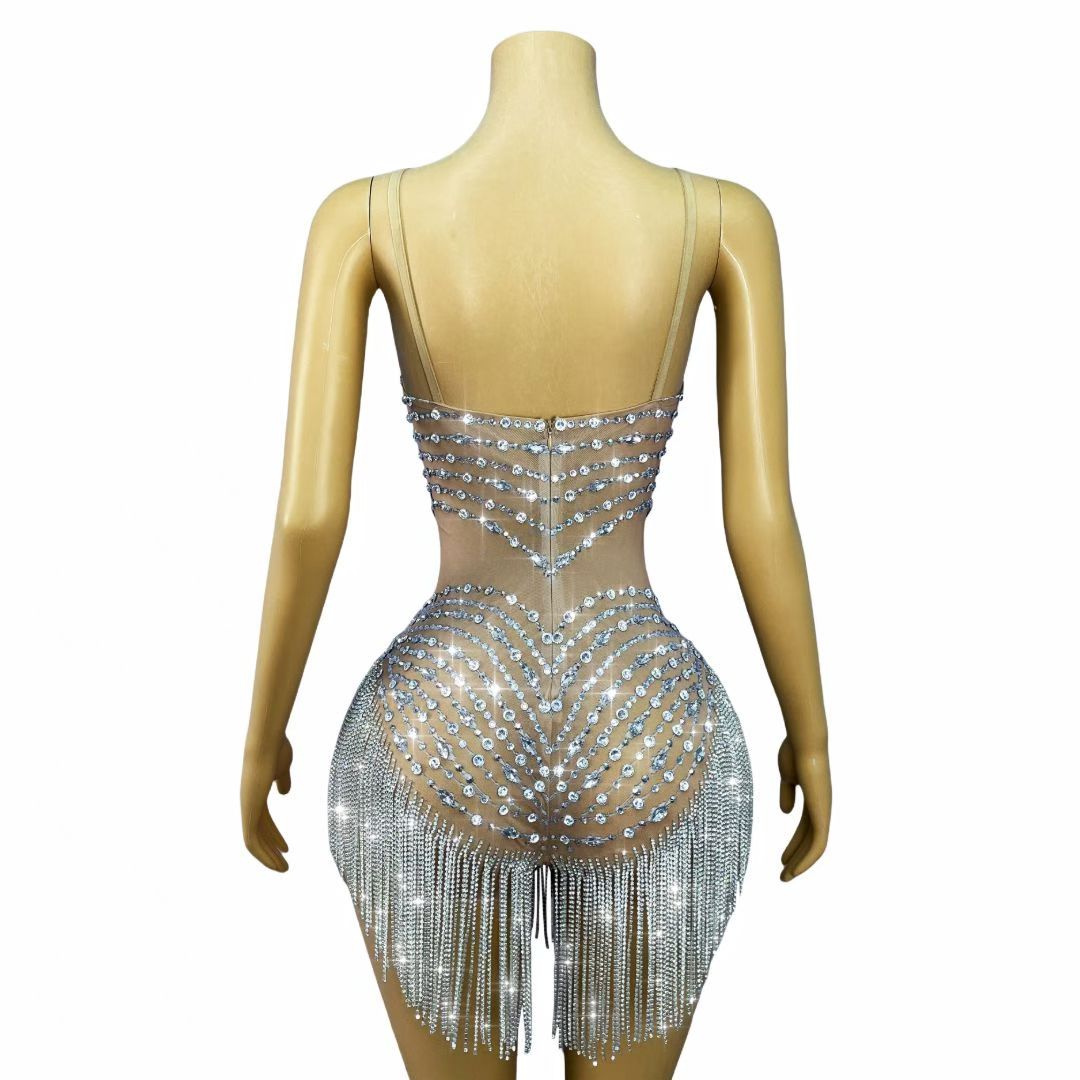 CELESINYI Shuiliuli Crystal Radiant Fringe Dress
