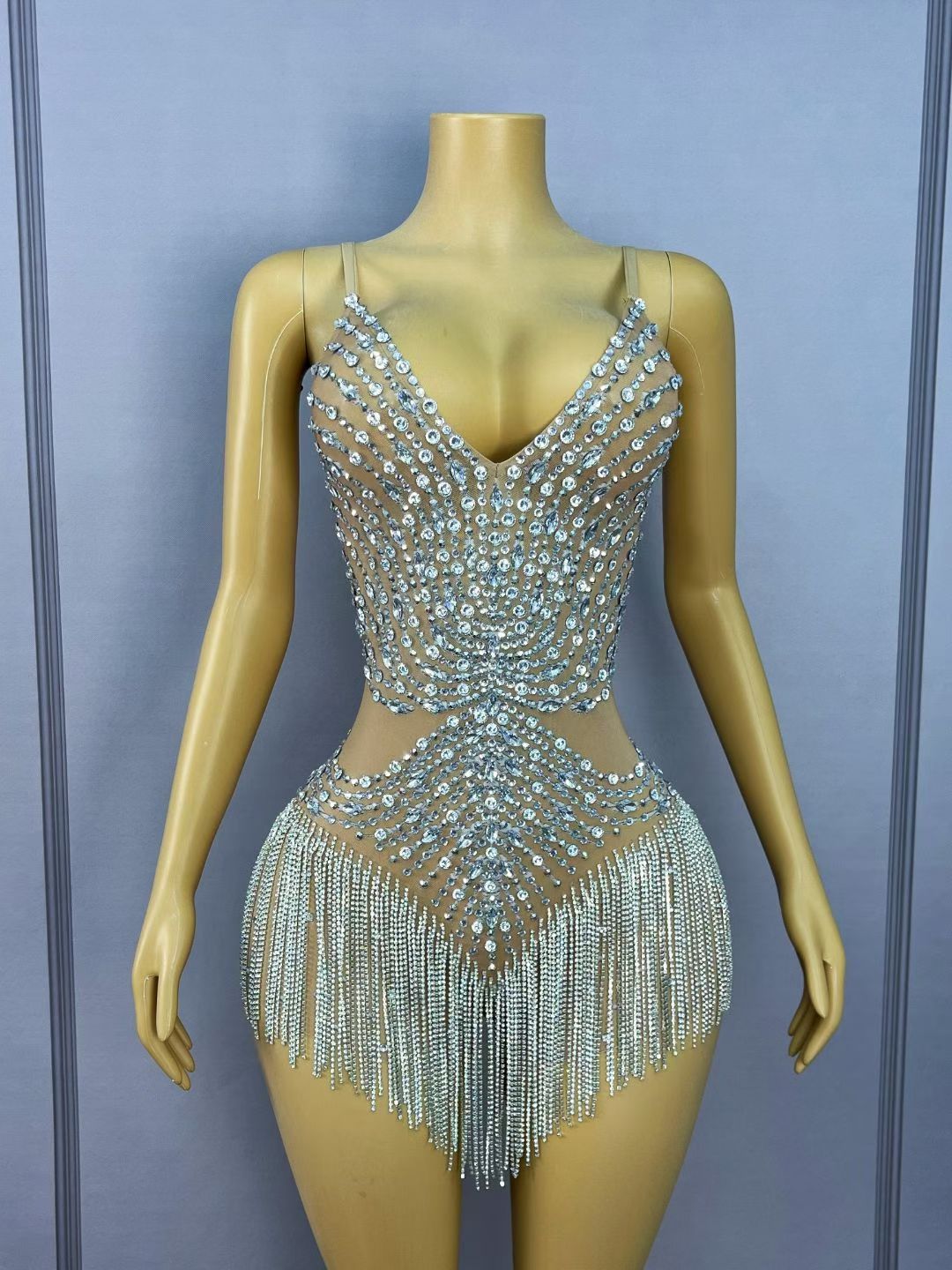 CELESINYI Shuiliuli Crystal Radiant Fringe Dress