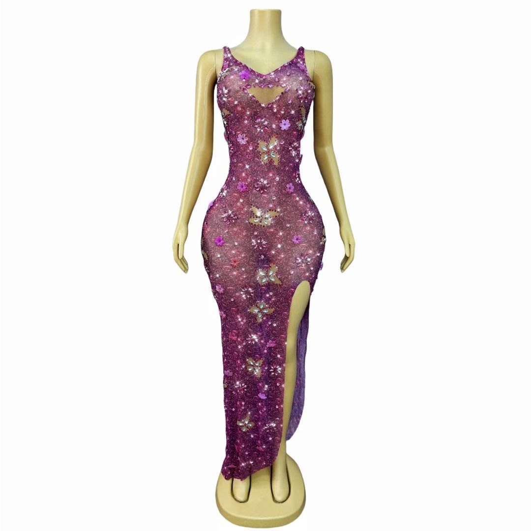 CELESINYI Hudiehonghua Crystal Butterfly Heart Cutout Gown