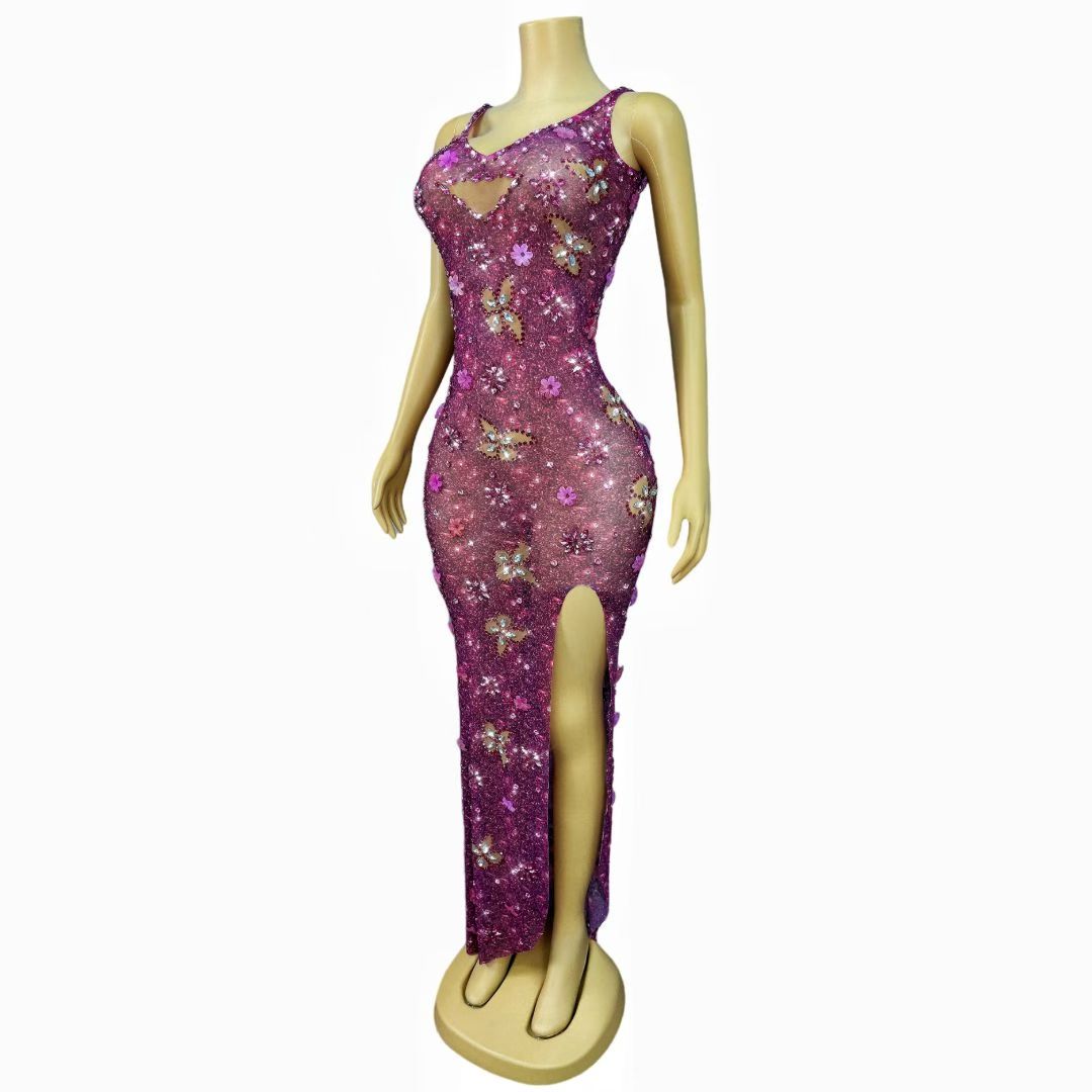 CELESINYI Hudiehonghua Crystal Butterfly Heart Cutout Gown