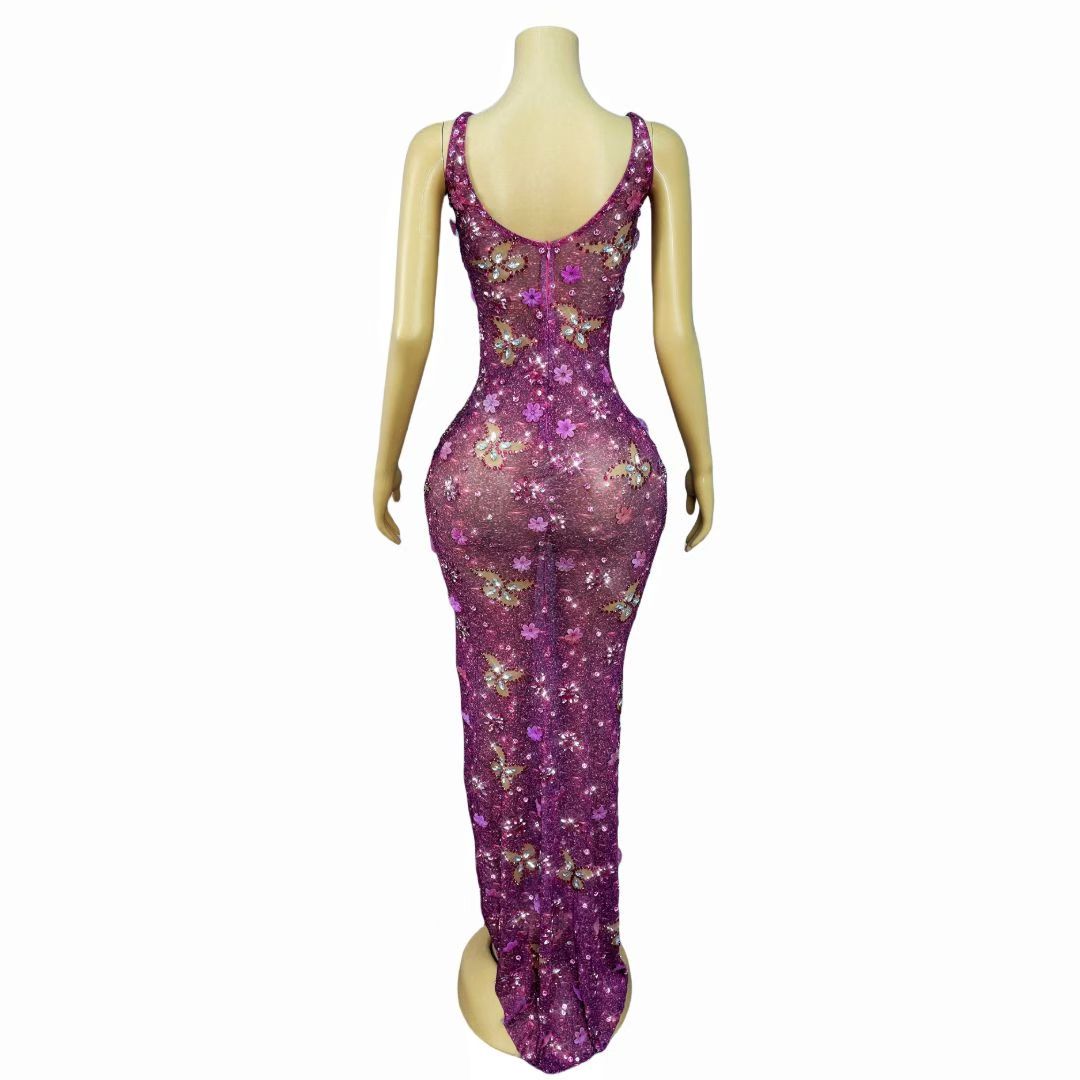CELESINYI Hudiehonghua Crystal Butterfly Heart Cutout Gown