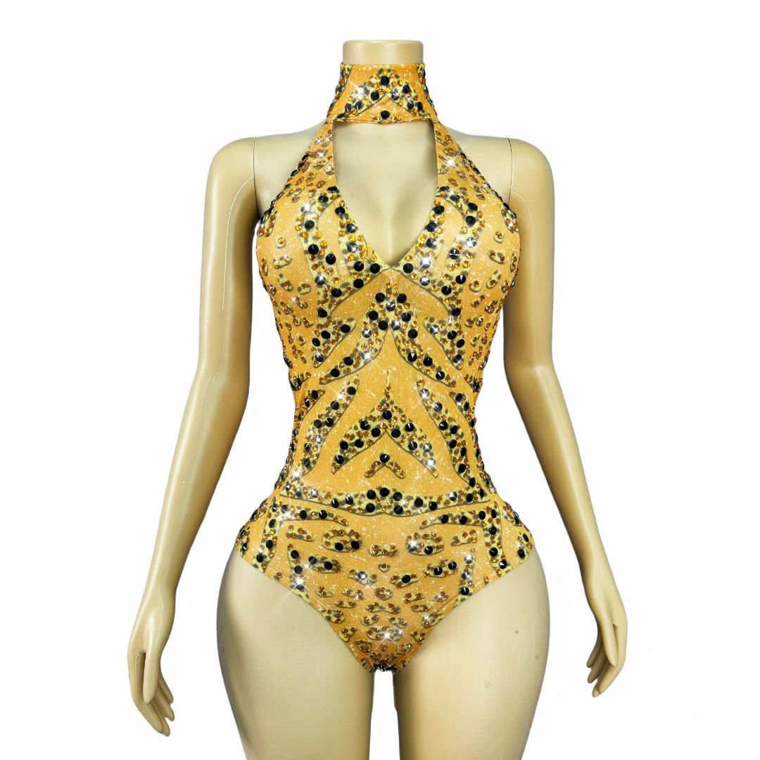 CELESINYI Huobao Crystal Leopard Flame Leotard