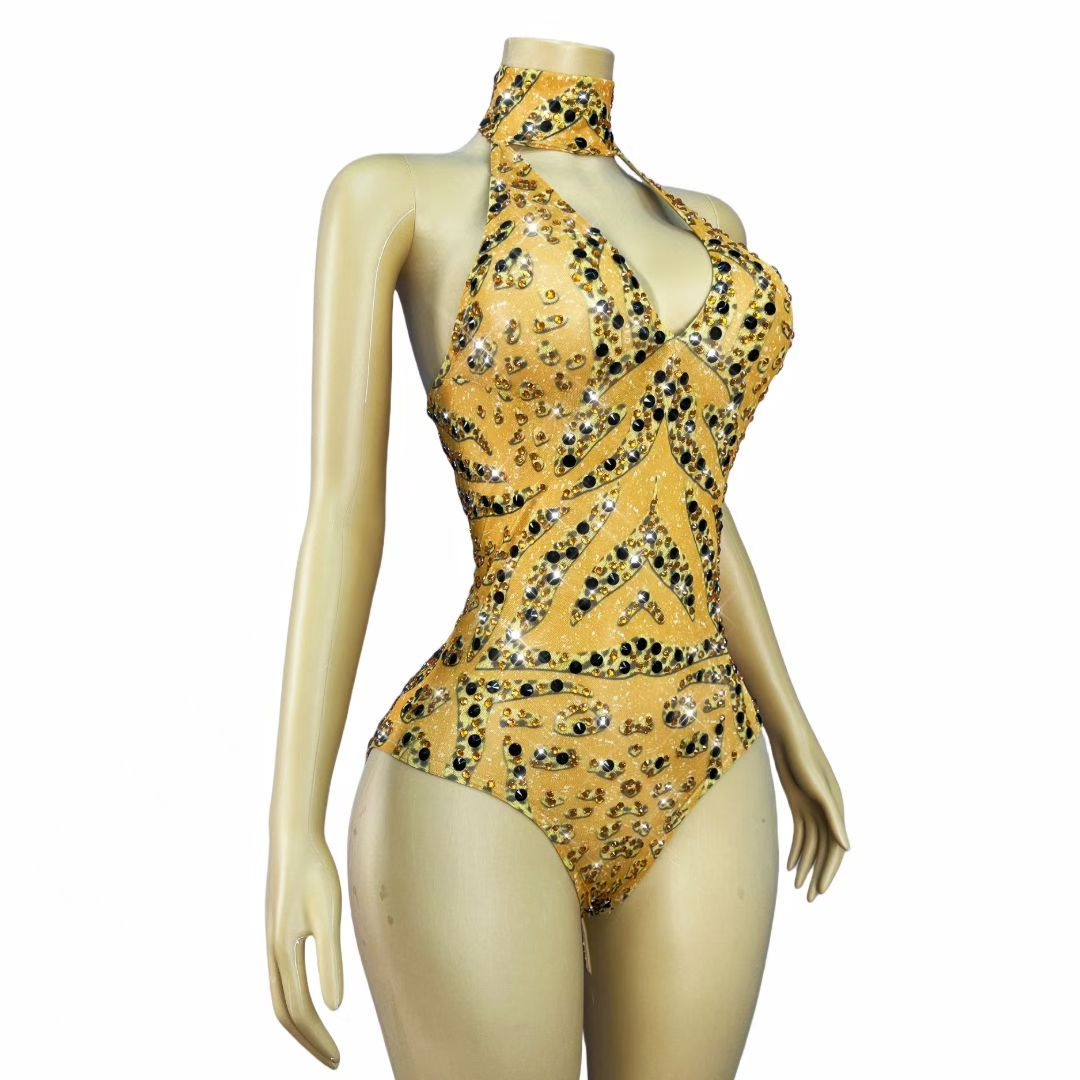 CELESINYI Huobao Crystal Leopard Flame Leotard
