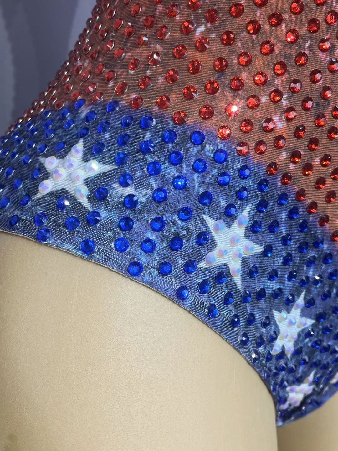 CELESINYI Meilika Crystal USA Flag Bodysuit