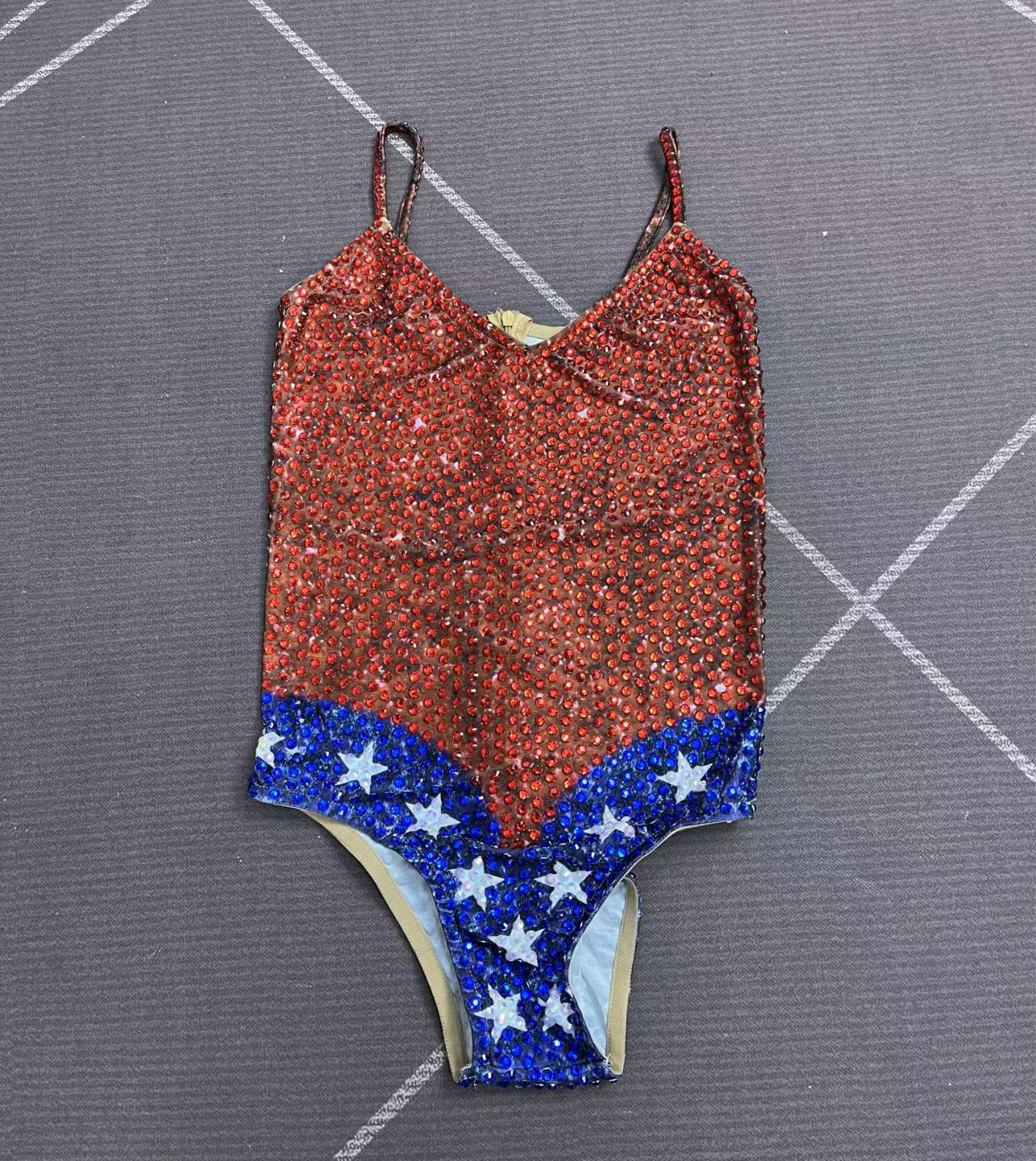 CELESINYI Meilika Crystal USA Flag Bodysuit