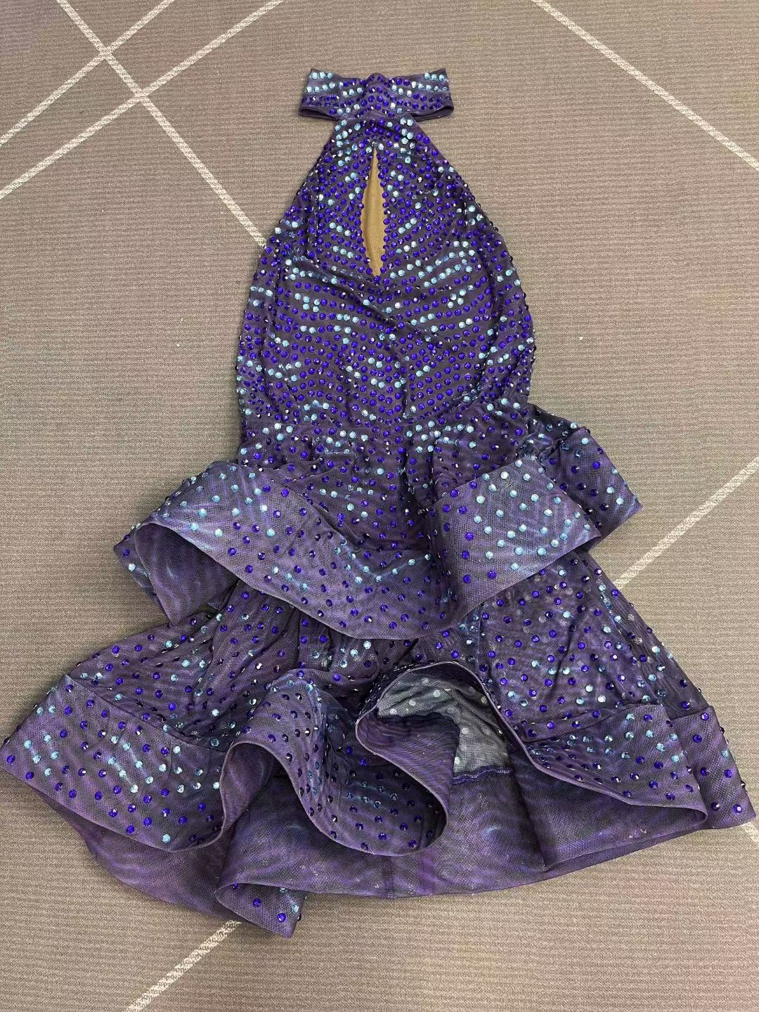 CELESINYI Zibowen Crystal Purple Ruffle Mini Dress