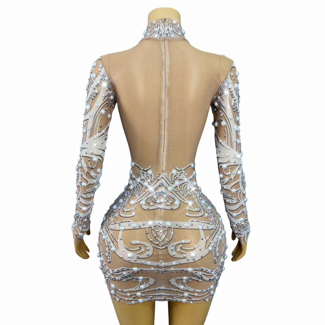 CELESINYI Xuehuabing Crystal Pearl Baroque Mini Dress