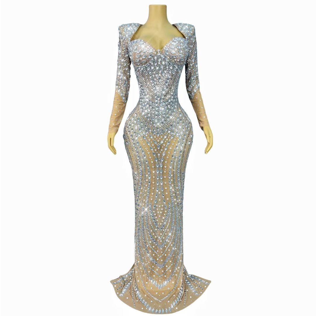 CELESINYI Tengcaiyun Crystal Illusion Padded Gown