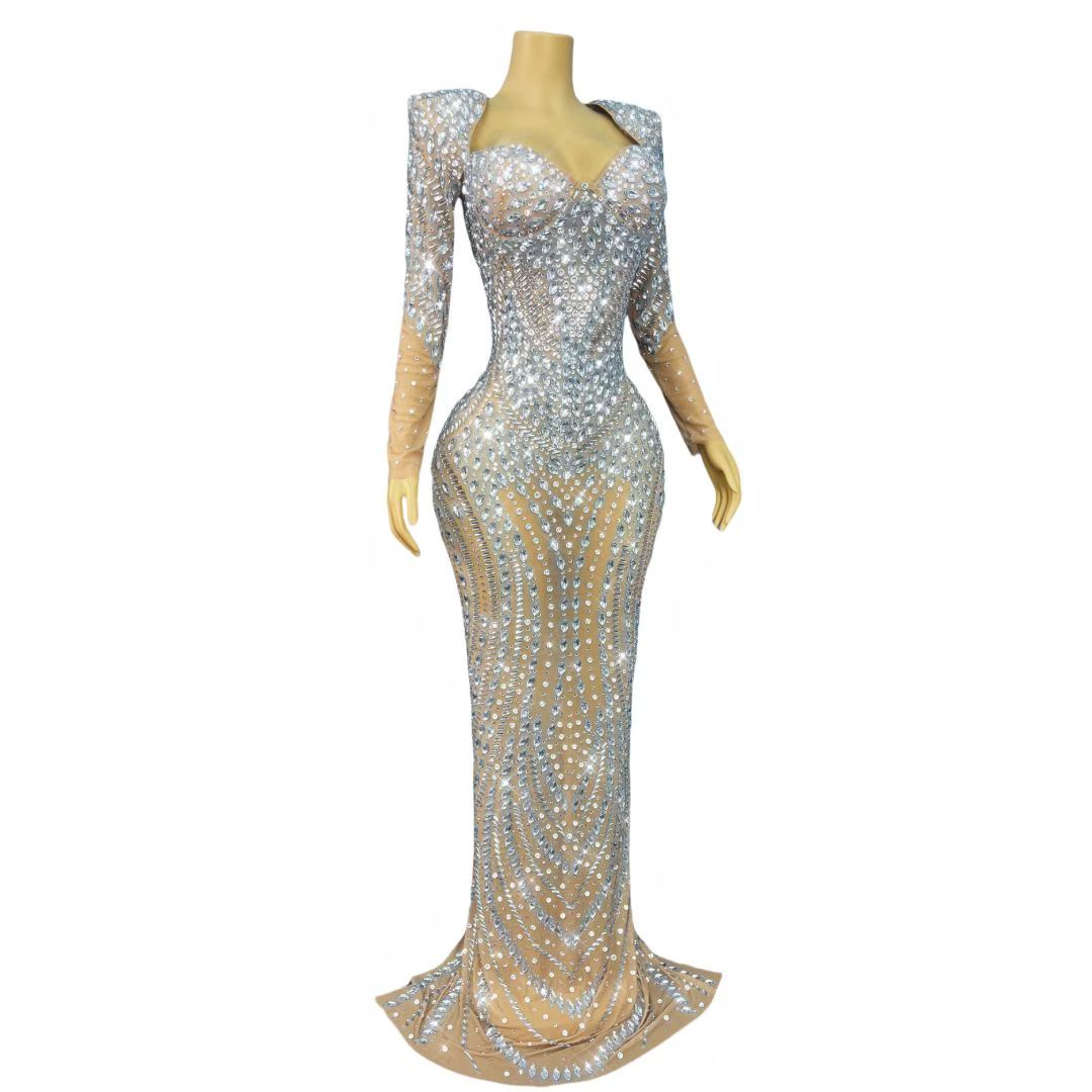 CELESINYI Tengcaiyun Crystal Illusion Padded Gown