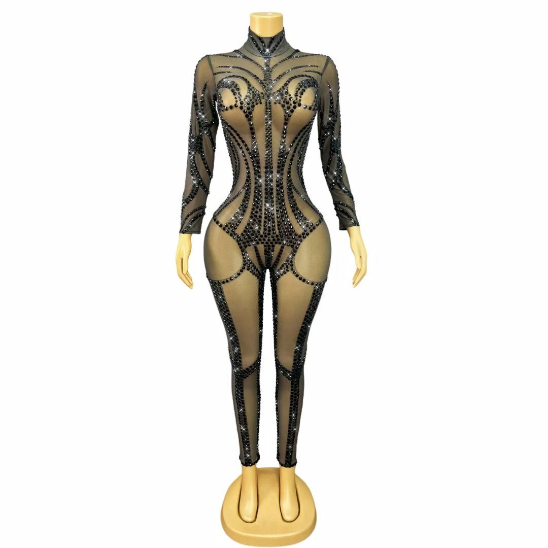 CELESINYI Heibianfu Crystal Skeleton Line Jumpsuit
