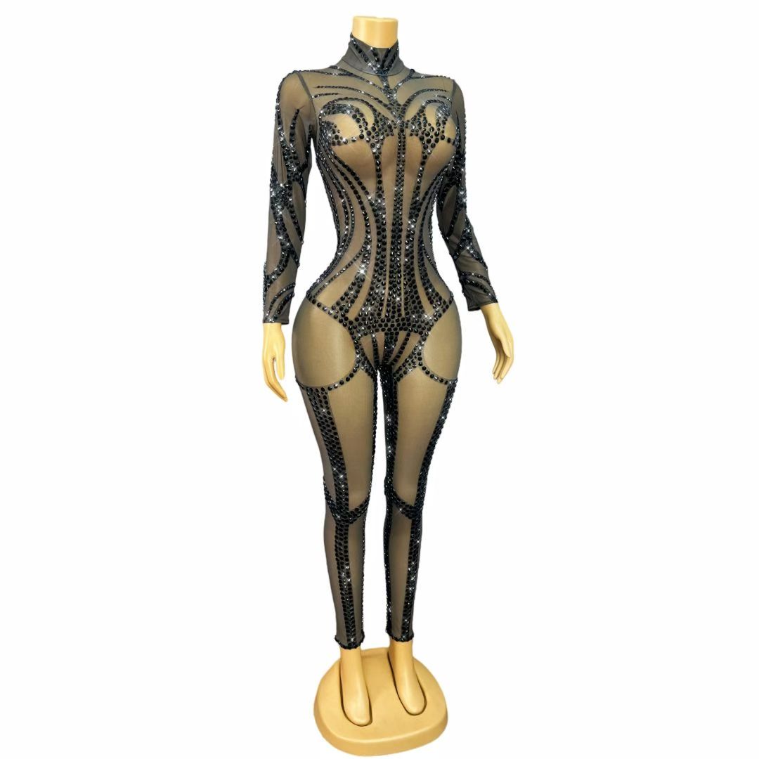 CELESINYI Heibianfu Crystal Skeleton Line Jumpsuit