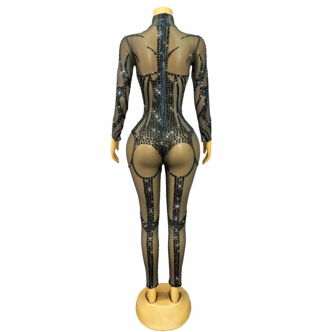 CELESINYI Heibianfu Crystal Skeleton Line Jumpsuit